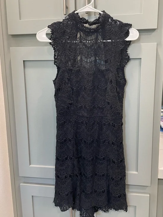 Free People Black Lace Mini Dress with High Neck - Picture 3 of 9